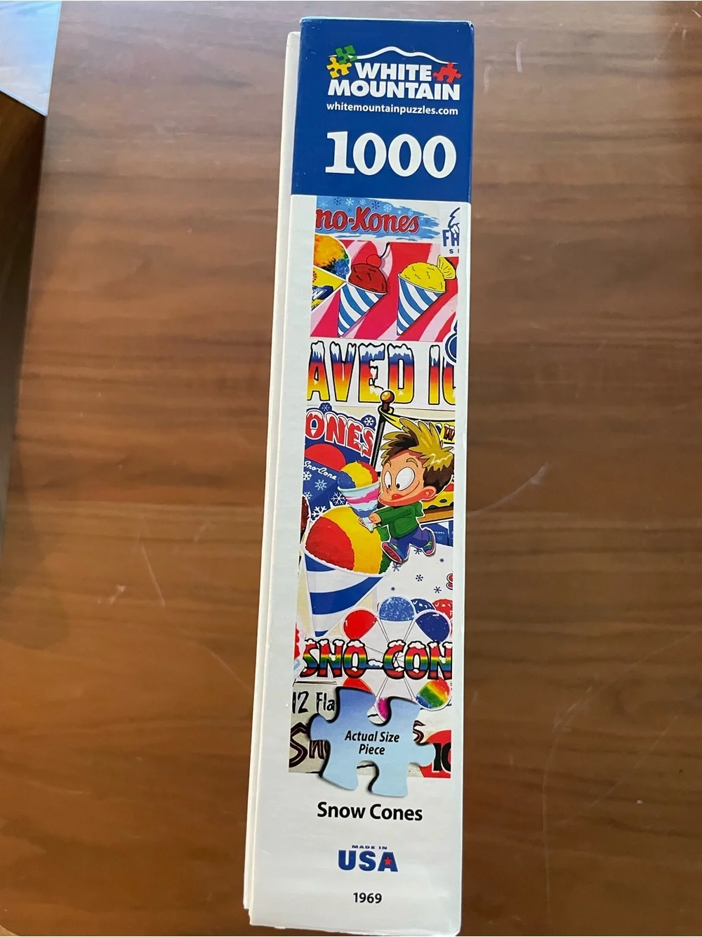 White Mountain Snow Cones Collage Puzzle 1000 pc- Bright Multicolor Retro Signs